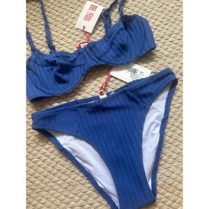 NWT Solid & Striped Varsity Blue Bikini Set